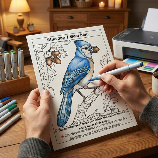 EASY LARGE PRINT BIRDS COLORING BOOK: 50 BILINGUAL ILLUSTRATIONS (ENGLISH & FRENCH) (PAPERBACK & DIGITAL)