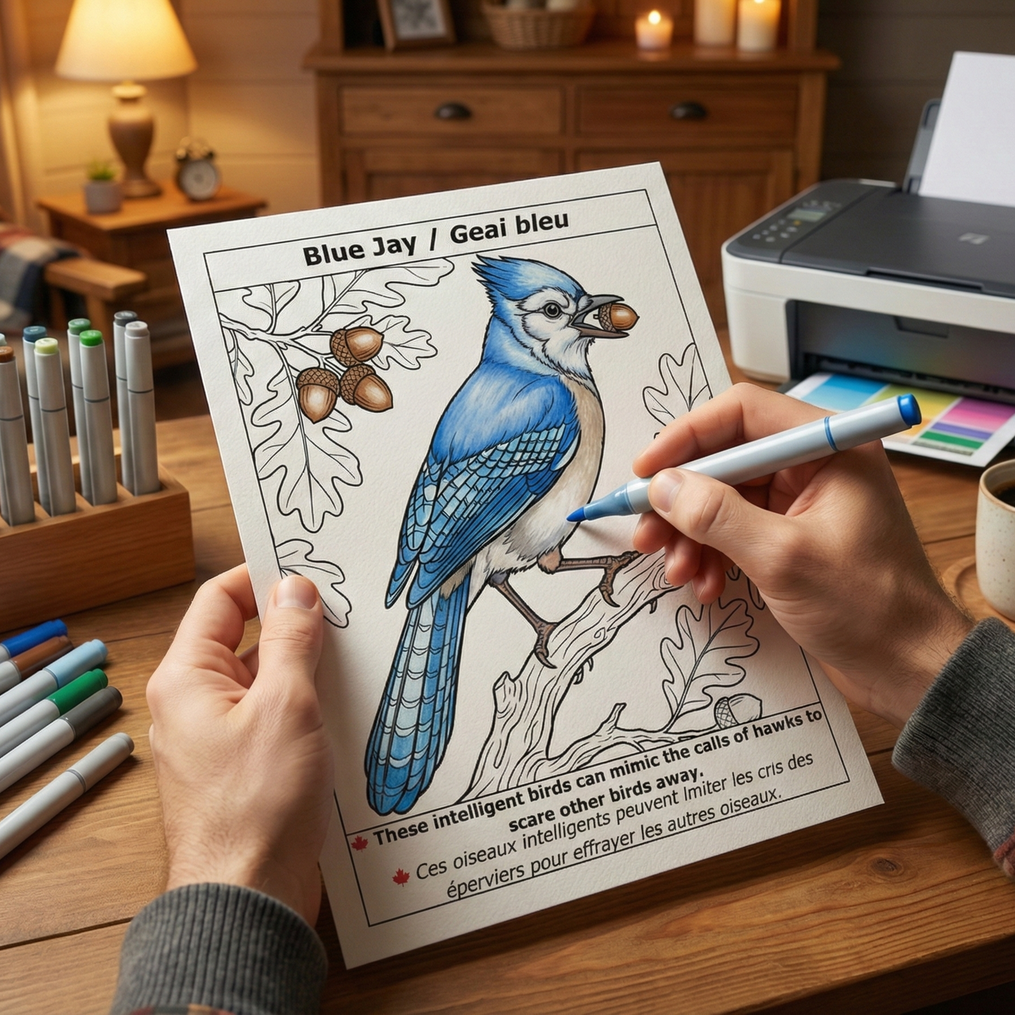 EASY LARGE PRINT BIRDS COLORING BOOK: 50 BILINGUAL ILLUSTRATIONS (ENGLISH & FRENCH)  (PDF download)